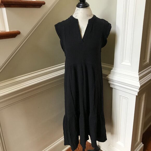 We are Sundays Cotton Gauze Midi Dress Womens 2 Small Black V-Neck Sleeveless - Picture 2 of 11